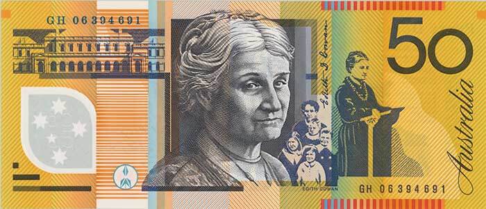 The back of the $50 banknote featuring Edith Cowan.