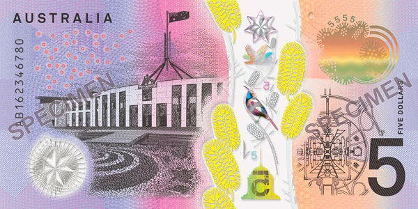 The new generation $5 banknote - back view.