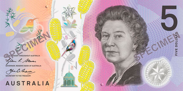 The new generation $5 banknote - front view.