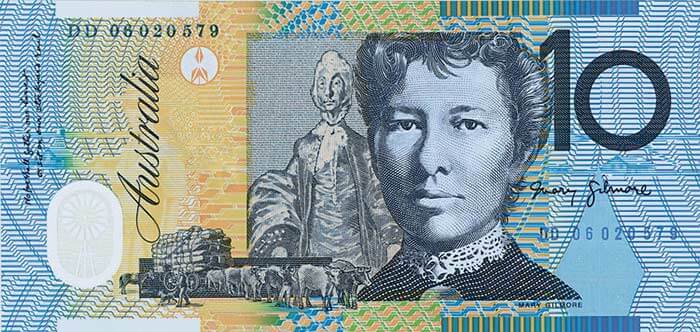 The back of the $10 banknote featuring Mary Gilmore.