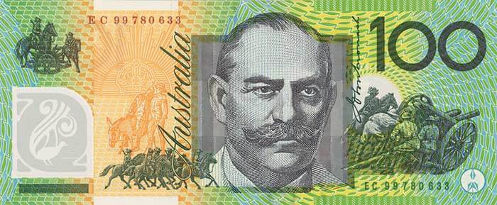 The back of the $100 banknote featuring Sir John Monash.
