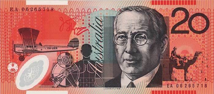 The back of the $20 banknote featuring John Flynn.